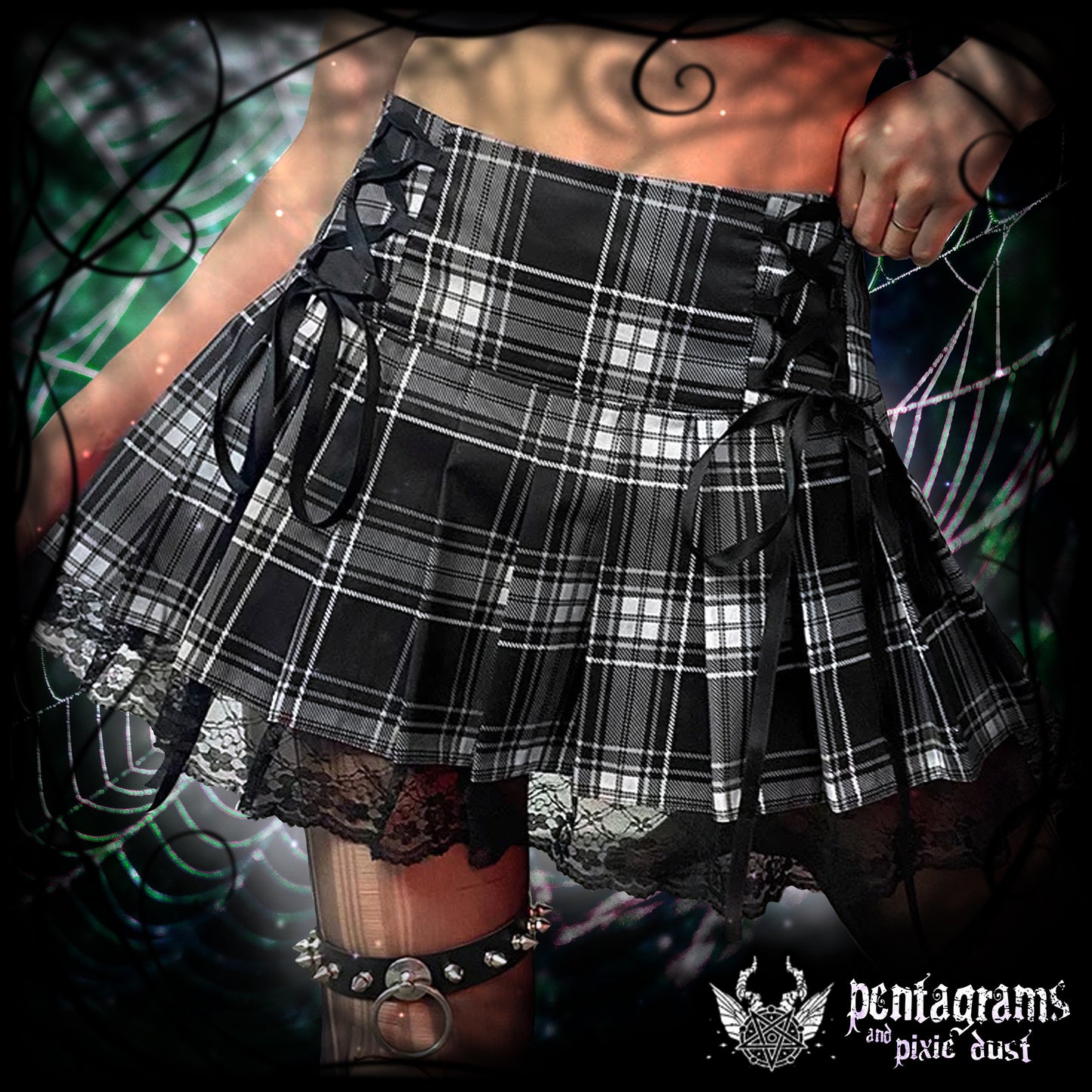 Lace Up Plaid Skirt