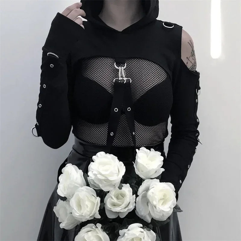 Gothic Crop Top Pullover Hoodie