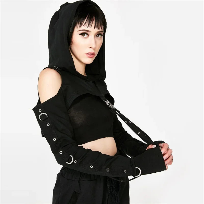 Gothic Crop Top Pullover Hoodie